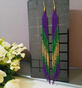 Pendientes de Cuentas de Primera Calidad, Pendientes Largos Morados, Pendientes Extra Largos, Pendientes con Flecos - Product Image 1