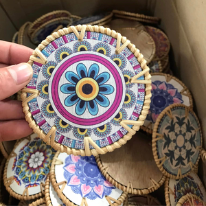 Rattan Bamboo Charger Dishes & Plates Eco-friendly Handmade Set 6 Rattan <b>Coasters</b> Mix <b>Ceramic</b> - Product Image 6