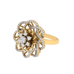 แหวนเงินแท้ 925 ชุบทองคำขาว ประดับเพชรคิวบิกเซอร์โคเนียรูปดอกไม้  มีหลายขนาดให้เลือก - Product Image 3