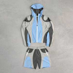 Ensemble short et coupe-vent unisexe de haute qualité pour l'été Ensemble de short et coupe-vent en nylon couleur propre à votre logo avec fermeture éclair complète deux pièces - Product Image 4