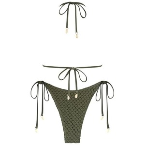 Conjunto de Bikini Corto Informal Sólido para Mujer, Diseño Nuevo 2025, Venta al por Mayor, Nuevo Estilo con Hombros Caídos - Product Image 4