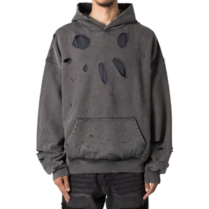 Sudadera con capucha con cremallera para hombre desgastada con lavado ácido 100% algodón ligero estilo Vintage ropa de calle de gran tamaño con diseño de diamantes de imitación - Product Image 5