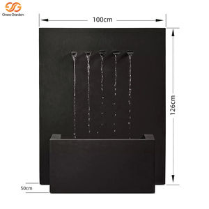 Fontaine murale cascade rectangulaire moderne haut de gamme en métal noir à 5 becs pour jardin extérieur - Product Image 3