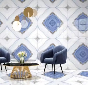 Statuario Venato Carreaux de marbre émaillé en porcelaine polie Carrelage de sol en céramique blanche 24x48 Bookmatch Carreaux muraux bleus bruts polis - Product Image 6