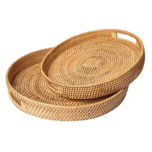 ตะกร้าหวายสานทรงกลมสไตล์เวียดนามพร้อมที่จับเหมาะสำหรับเสิร์ฟและตกแต่งบ้านถาดอาหาร - Product Image 1