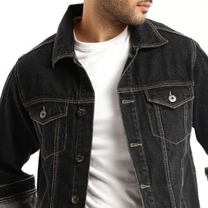 Recién llegado, chaqueta vaquera informal ajustada para hombre, con cuello para hombre levantado y Moda de Primavera Bolsillo grande, Chaquetas vaqueras de Color sólido - Product Image 2