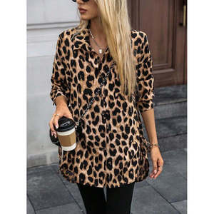 Women'<b>s</b> Long-Sleeved Collared Button-Front, Side-Tie Leopard Print Modal <b>Blouse</b>, 30331 - Leopard - Product Image 6