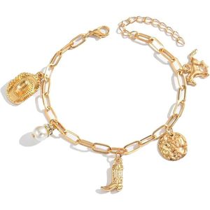 Bracelet à breloques Western réglable pour femme avec chapeau de cowgirl Botte de cowboy en or Motif de cheval perlé Bracelet en or à la mode - Product Image 2