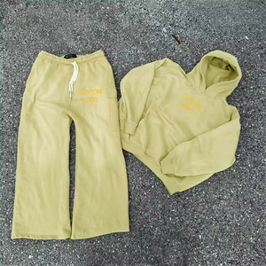 2024 sur mesure blanc lavage à l'acide hommes coton éponge lourd sweat à capuche et pantalon évasé ensemble Vintage unisexe survêtement - Product Image 6