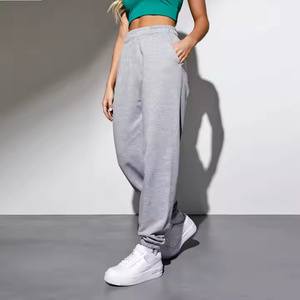 100% algodón poliéster ajuste relajado cintura alta mujeres Jogger gris claro Marl mujeres chándal transpirable personalizado - Product Image 3