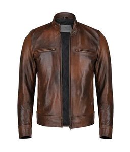 Blouson en cuir brun Jeremy pour homme - Product Image 4