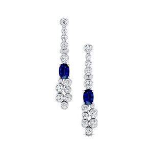 Lab Grown Blue Sapphire Gemstone & Real <b>Diamonds</b> <b>Dangling</b> Drop <b>Earrings</b> in 18k Solid Gold Luxurious Birthstone <b>Earring</b> Studs OEM - Product Image 2