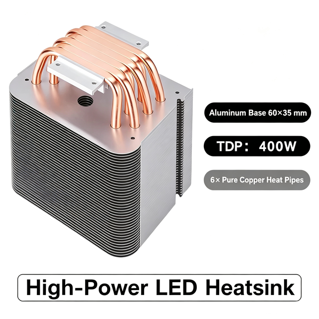 LS97075-6 High Power LED Heatsink 6Pcs 6mm Pure Copper Heat Pipes 400W Cooling Radiator for Stage Light