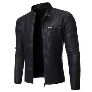 Vestes en cuir pour hommes à col montant, best-seller, tissu en toile, streetwear, hiver, respirant, cuir véritable de haute qualité - Product Image 5