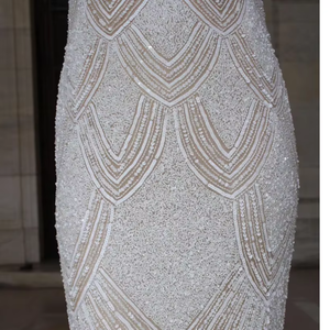 Robe de soirée col rond à manches longues, élégante silhouette trapèze, perlée, antistatique, respirante, robe de soirée en mousseline de soie - Product Image 1