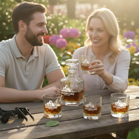 Decantador de Whisky de Vidrio Transparente Cuadrado con Logotipo Personalizado, Juego de Decantador de Licor con 2 Vasos de Whisky para Bodas, Precio al por Mayor