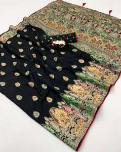 Magnifique sari en soie avec motif en feuille de Meenakari, dernier style indien, sari pour femmes - Product Image 1