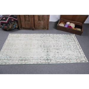 Tapis d'appoint vintage 3,1x6 pieds, tapis turc en laine blanc et bleu à pois - Product Image 3