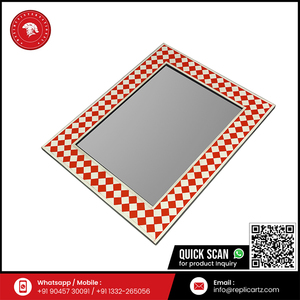 Espejo de Pared Decorativo Grande de Lujo |   Decoración del Hogar de Estilo Francés Vintage |   Espejo Decorativo de Diseño Artesanal con Patrón Rojo y Blanco - Product Image 5