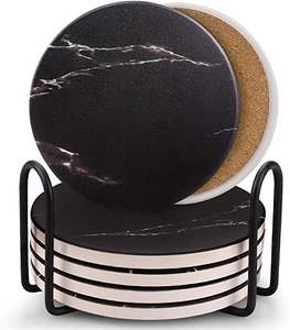 Sous-verres en marbre imprimés UV, faits à la main, durables et de haute qualité, ensemble de sous-verres en pierre naturelle pour boissons chaudes/froides, pour la maison - Product Image 1