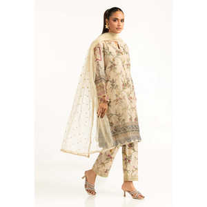 Conjunto de Traje de 3 Piezas para Mujer con Estampado Munar Slub y Detalle Bordado IUSTKSD-1020 - Product Image 1