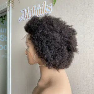 Short Afro Kinky Curl Wig Lace Frontal Wig 13x4 Transparent Lace Cheap