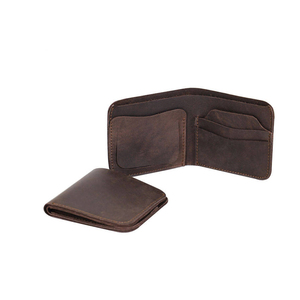 Cartera de cuero marrón para hombre con cierre abierto de diseño único y Tarjetero con forro de poliéster hecho a mano de longitud corta al por mayor - Product Image 1