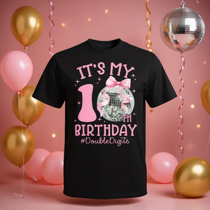 T-shirt Coquette Bow Disco Ball per ragazze, simpatico regalo promozionale per il 10° compleanno - T-shirt per la festa di compleanno - Product Image 3