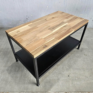 Table de salon design industriel à deux niveaux 80x50x45 cm Plateau en bois d'acacia avec pieds en fer Modèle TT68130 - Product Image 6
