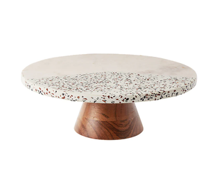 ยืนเค้กแต่งงานที่ไม่ซ้ำกันทำจากไม้มะม่วงที่มีหินสีขาวธรรมชาติยืนในราคาขายส่งทำในประเทศอินเดีย - Product Image 1