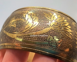 Vintage Etchnic Style Wide <b>Flower</b> <b>Bracelet</b> Chunky Brass Fashion Bangle - Product Image 3