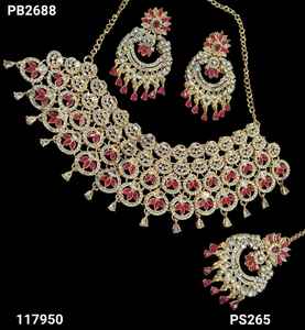 Conjunto de joyería nupcial de lujo de fabricante indio, collar étnico tradicional, pendientes y Mangtika, conjunto para mujer, diseño de moda - Product Image 4