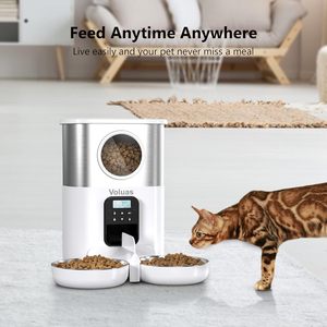 Dispensador de alimentos secos automático ecológico VOLUAS 4L, alimentador de perro gato temporizado blanco, fuente de alimentación de carga de Material de PC para dos mascotas - Product Image 2