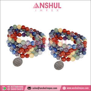 Premium Quality Hot Selling Handmade Stretchable Gorgeous 7 Chakra Crystals 108 Prayer Bead Meditation Mala From Indian Supplier - Product Image 5