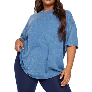 Camisetas de manga corta con lavado ácido para mujer, disponibles en todos los tamaños, camisetas de verano holgadas de Color sólido para mujer - Product Image 1