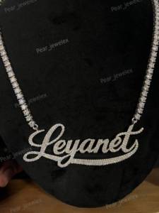 Collar de Plata 925 con Placa de Nombre Personalizada, Letra con Diamantes Moissanite, Cadena de Lujo con Colgante - Product Image 4