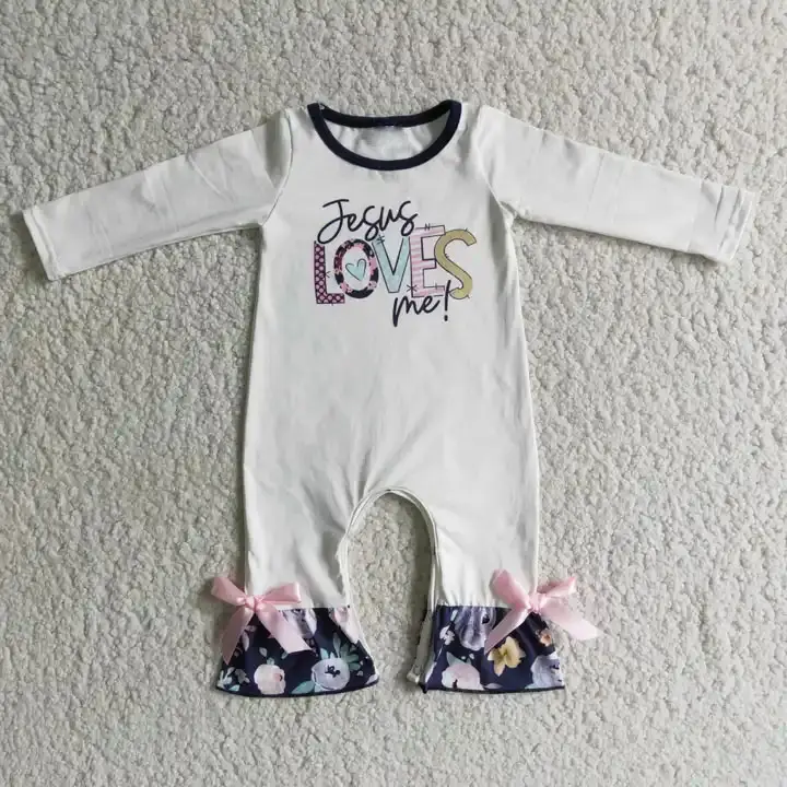 女の赤ちゃんイエスは私を愛していますプリント赤ちゃんロンパース子供のためのファッション服赤ちゃんクリスマスロンパースパジャマ