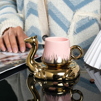 Mug en céramique en forme de cygne de 120 ml avec soucoupe, verre à thé rétro européen pour le bureau, ensemble de tasses et de plats créatifs et uniques, décoration d'intérieur