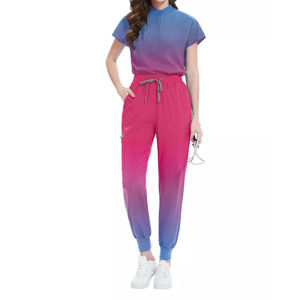 Women's Medical Scrub <b>Set</b> - Zipper-<b>Top</b> & Jogger <b>Trousers</b> in Navy Royal - Product Image 2