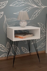 Mesita de Noche Moderna Contemporánea con Estantes, Panel de Estante Abierto, Superficie de Madera Ecológica y Duradera, Tablero de Aglomerado y Metal, Muebles de Dormitorio - Product Image 5