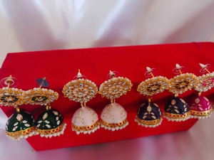 Handmade Indian Meenakari Jhumka Earrings Gold Plated Brass Jewelry With Pearls Wedding Party Wear Dangling Earrings For Women - Product Image 4