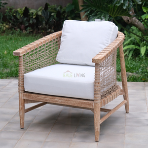Silla de Comedor y Descanso para Exteriores de Madera de Teca Minimalista Sevville en Oferta, con Cuerda de Ratán y Cojín - Product Image 3