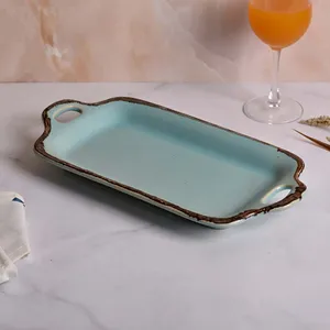 Assiette de service en céramique de style européen bleu ciel, vaisselle d'hôtel, plat pour collations, en stock - Product Image 5