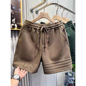 Nueva moda 2025, pantalones cortos Retro de verano para hombre, pantalones cortos informales con bolsillos, pantalones de corte medio de Color liso de alta calidad, cintura elástica con lazo - Product Image 5