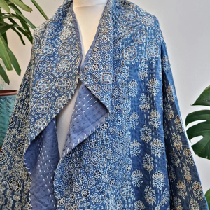 100% Natural Cotton Fabric Indigo Kantha Kimono Jacket Handmade Digital Festive Party <b>Dresses</b> Summer Spring Washable Giftings - Product Image 1