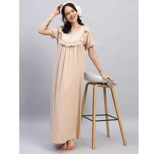Chemise de nuit en dentelle victorienne 100% coton pour femmes, manches courtes, longueur totale, tissu respirant, col imprimé, design estival - Product Image 1