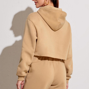 OEM Impresión Logo Crop Hoodie Raw Hem Sudaderas Mujeres Crop Top Hoodie - Product Image 3