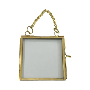 Many Stock <strong>Size</strong> and Shape Brass Wall Hanging Mini Photo <strong>Frame</strong> with Chain Double Sided Glass <strong>Floating</strong> <strong>Frame</strong> - Product Image 1