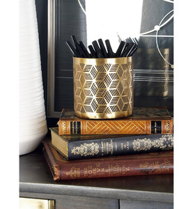 Antique Style Brass Pen Holder Simple Design Handmade Geometric Desk Storage for Promotional Gift - Product Image 1