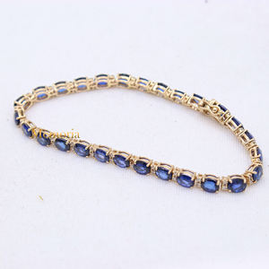 For Wholesale High Quality 14k Solid Yellow Gold Tennis <b>Bracelet</b> With Natural <b>Blue</b> <b>Sapphire</b> & Real Diamond Handmade Jewelry - Product Image 4